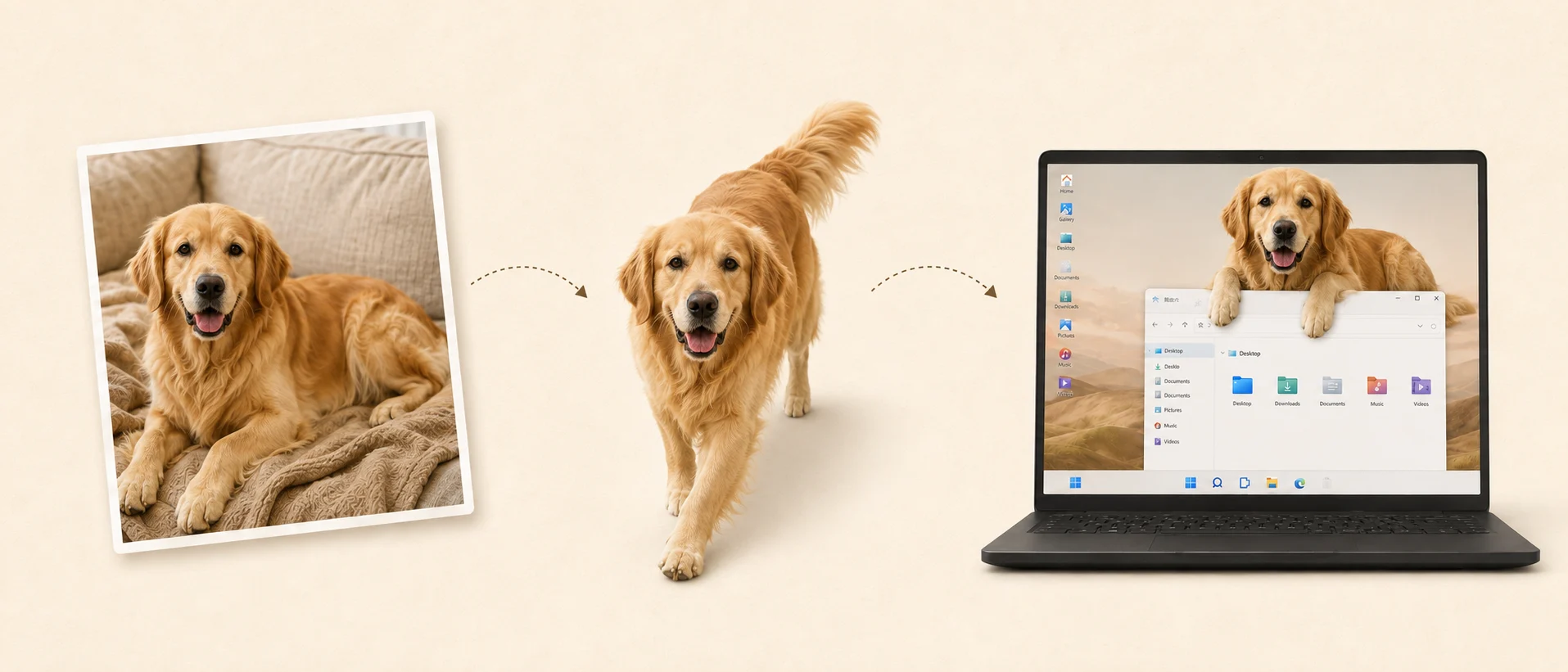 Three steps: your photo, a free preview, living on your desktop